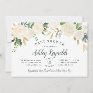 Elegant Cream Gold Bloemen Groen Baby shower Kaart