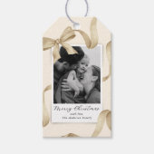 Elegant Cream Gold Bow Photo Holiday Cadeaulabel (Voorkant)