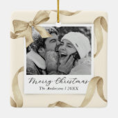 Elegant Cream Gold Bow Photo Holiday Keramisch Ornament (Achterkant)