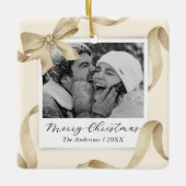 Elegant Cream Gold Bow Photo Holiday Keramisch Ornament (Voorkant)
