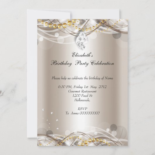 Elegant Cream Gold Diamond Jewel Party Lang Kaart (Achterkant)