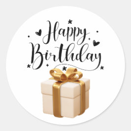 Elegant Cream & Gold Luxury Happy Birthday Ronde Sticker
