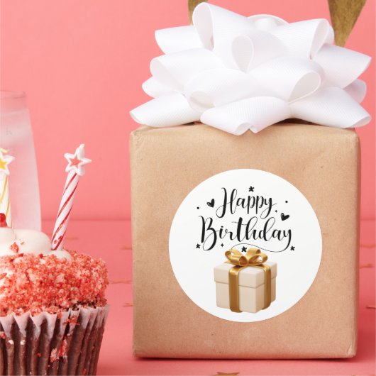 Elegant Cream & Gold Luxury Happy Birthday Ronde Sticker (Feest)