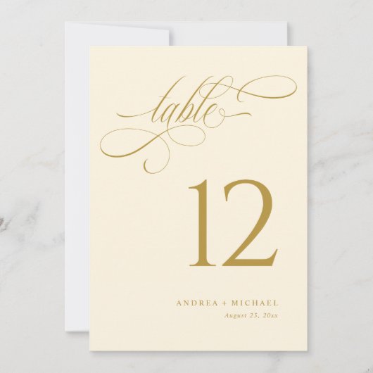 Elegant Cream Gold Script Trouwtafel Nummers Kaart (Voorkant)