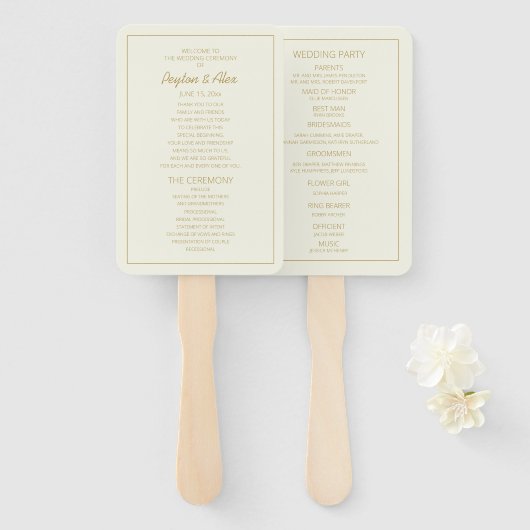 Elegant Cream Gold Wedding Program Handwaaier (Voorkant en achterkant)