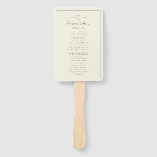 Elegant Cream Gold Wedding Program Handwaaier (Voorkant)