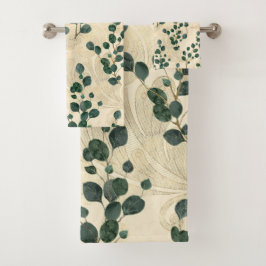 Elegant Cream Gold Whimsical Eucalyptus Greenery Bad Handdoek
