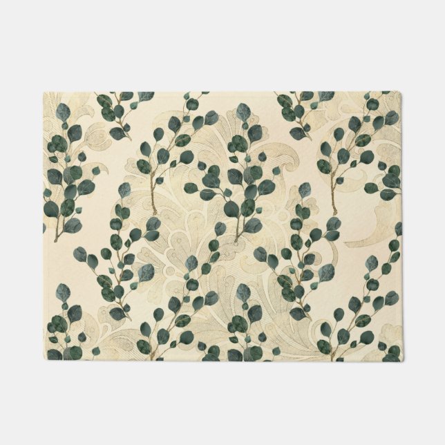 Elegant Cream Gold Whimsical Eucalyptus Greenery Deurmat (Voorkant)