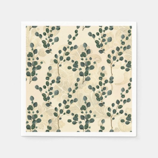 Elegant Cream Gold Whimsical Eucalyptus Greenery Servet (Voorkant)