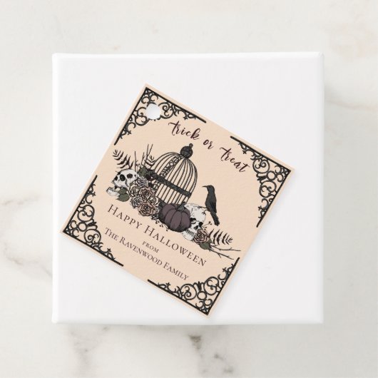 Elegant Cream Gothic Happy Halloween Gift Label (In situ)