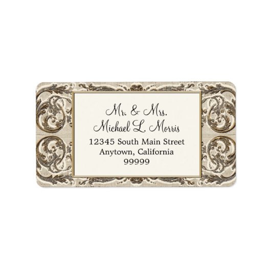 Elegant Cream Goud Barok Bruiloft Retouradres Etiket (Voorkant)