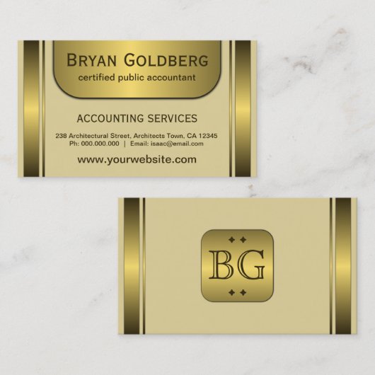 Elegant Cream & Goud Bord Standaard CPA Accountant Visitekaartje (Voorkant / Achterkant)