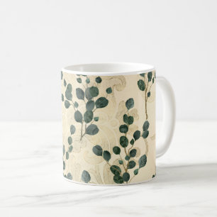 Elegant Cream Green Whimsical Eucalyptus Greenery Koffiemok