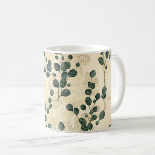Elegant Cream Green Whimsical Eucalyptus Greenery Koffiemok (Voorkant rechts)