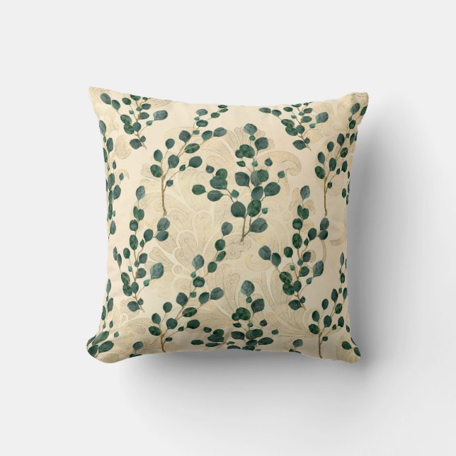 Elegant Cream Green Whimsical Eucalyptus Greenery Kussen (Voorkant)