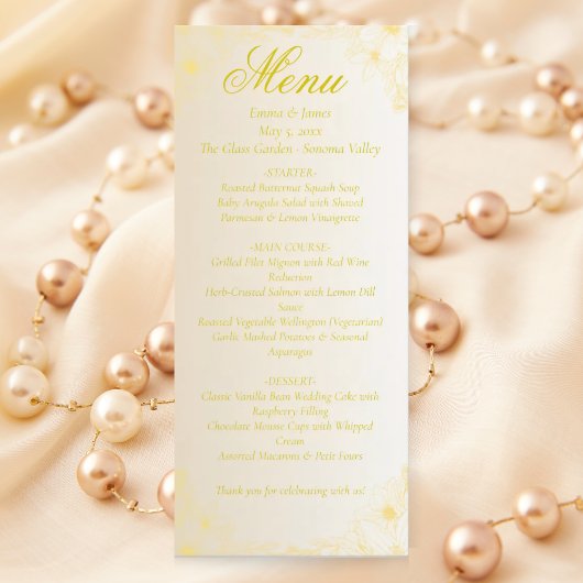 Elegant Cream Ivory and Gold Wedding Menu Card