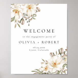 Elegant Cream Ivory Floral Verloving Welkom Poster