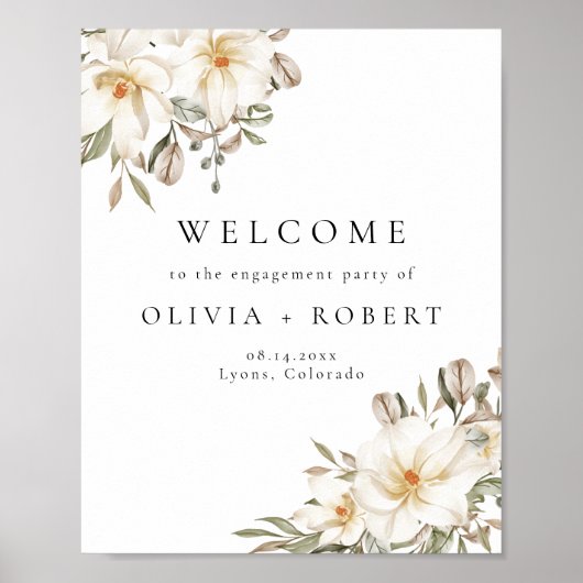 Elegant Cream Ivory Floral Verloving Welkom Poster (Voorkant)