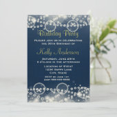 Elegant Cream Lace en Pearls op Blue Birthday Kaart (Staand voorkant)