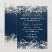 Elegant Cream Lace en Pearls op Blue Birthday Kaart (Voorkant / Achterkant)