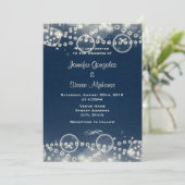 Elegant Cream Lace en Pearls op Blue Wedding Kaart (Staand voorkant)