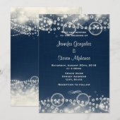 Elegant Cream Lace en Pearls op Blue Wedding Kaart (Voorkant / Achterkant)