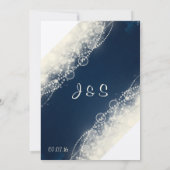 Elegant Cream Lace en Pearls op Blue Wedding Kaart (Achterkant)