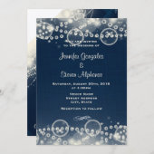 Elegant Cream Lace en Pearls op Blue Wedding Kaart (Voorkant / Achterkant)