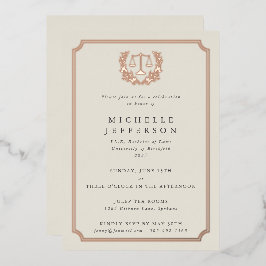 Elegant Cream Law School Graduparty Folie Uitnodiging