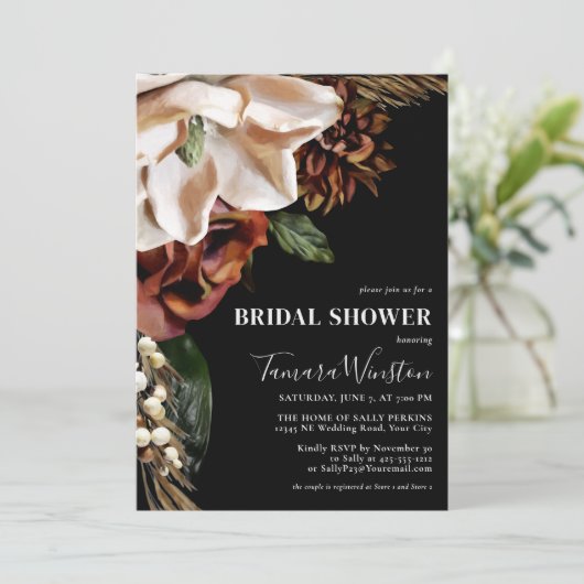 Elegant Cream Magnolia Rust Black Vrijgezellenfees Kaart (Staand voorkant)