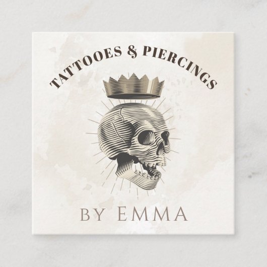 Elegant Cream Marble Royal Skull Tattoo Artist Vierkante Visitekaartje (Voorkant)
