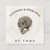 Elegant Cream Marble Simple Skull Tattoo Artist Vierkante Visitekaartje (Voorkant)