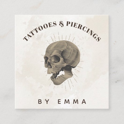 Elegant Cream Marble Simple Skull Tattoo Artist Vierkante Visitekaartje (Voorkant)