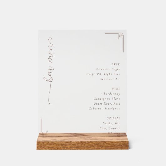 Elegant Cream Minimalist Bar Menu Acryl Bord (Voorkant)