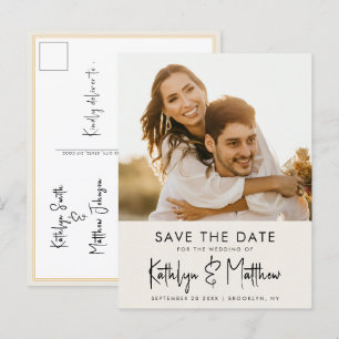 Elegant Cream Modern Photo Wedding Save the Date Aankondigingskaart