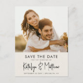 Elegant Cream Modern Photo Wedding Save the Date Aankondigingskaart (Voorkant)