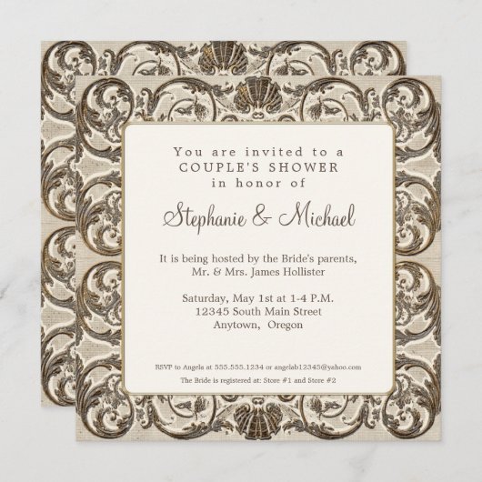  Elegant Cream n Gold Shell Couples Shower Kaart (Voorkant / Achterkant)