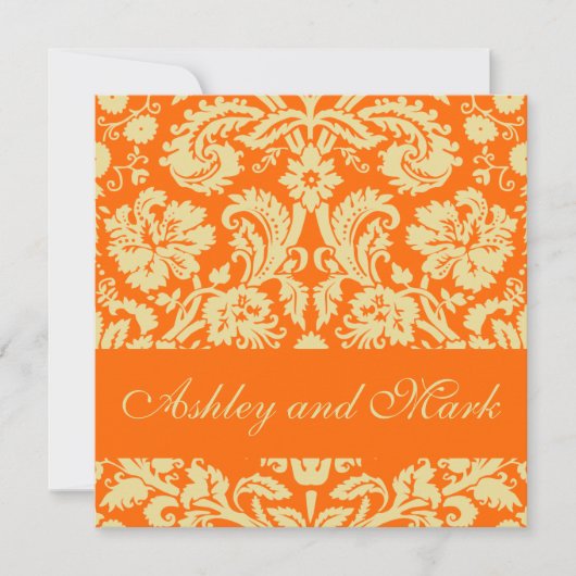 Elegant Cream Oranje Damask Wedding Invitations Kaart (Voorkant)