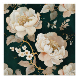 Elegant Cream Peony Floral Glanzend Poster – 