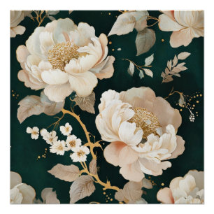 Elegant Cream Peony Floral Glanzend Poster – 