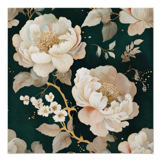 Elegant Cream Peony Floral Glanzend Poster –  (Voorkant)