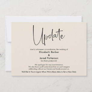 Elegant Cream Postponed Wedding Update Card Kaart