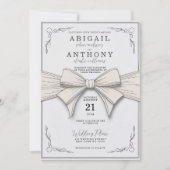Elegant Cream Ribbon &  Bloemen Huwelijk Kaart (Voorkant)