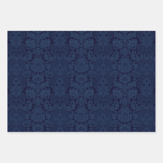 Elegant Cream, Rood & Blauw  Victoriaans Damask Inpakpapier Vel (Voorkant 3)