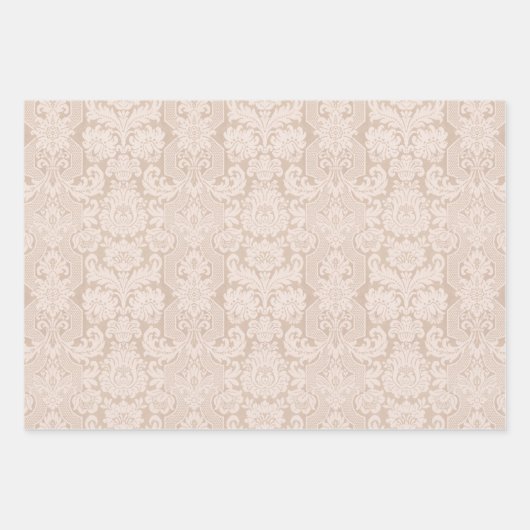 Elegant Cream, Rood & Blauw  Victoriaans Damask Inpakpapier Vel (Voorkant 2)