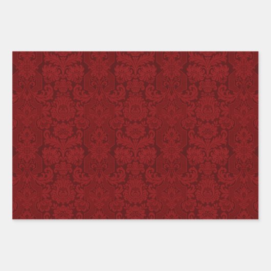 Elegant Cream, Rood & Blauw  Victoriaans Damask Inpakpapier Vel (Voorkant)