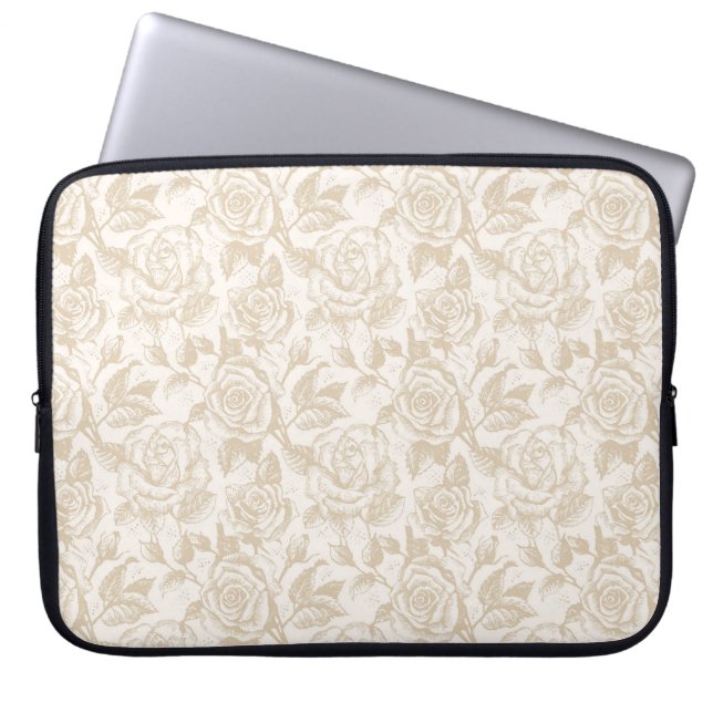 Elegant Cream Roos Bloemen Laptop Sleeve (Voorkant)