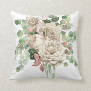 ELEGANT CREAM ROOS EUCALYPTUS CUSHION KUSSEN