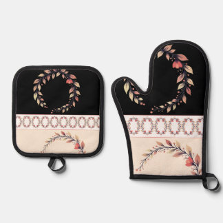 Elegant cream rose clay and black ovenwant & pannenlap set