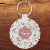 Elegant Cream Rozen Floral Monogram en naam Sleutelhanger (Voorkant)